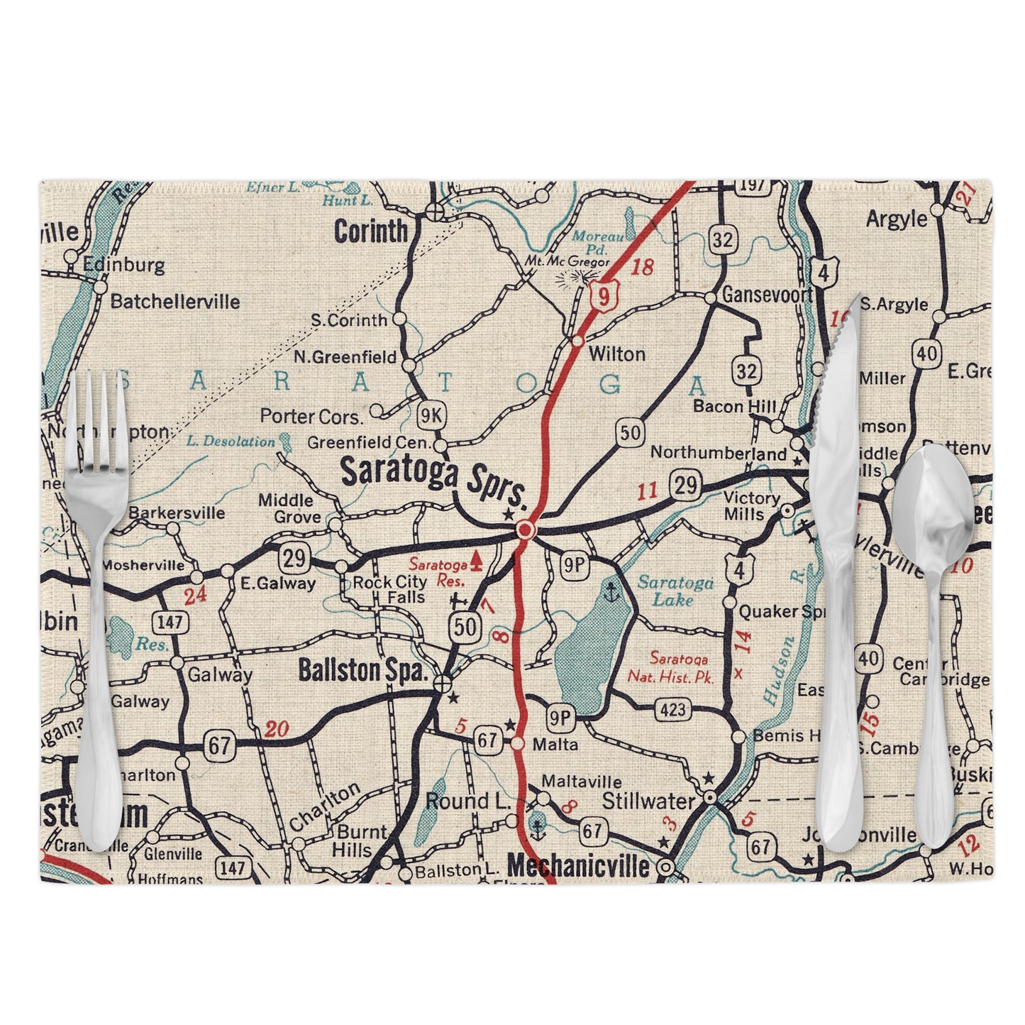 Saratoga Springs New York Vintage Map Placemats Set of 4