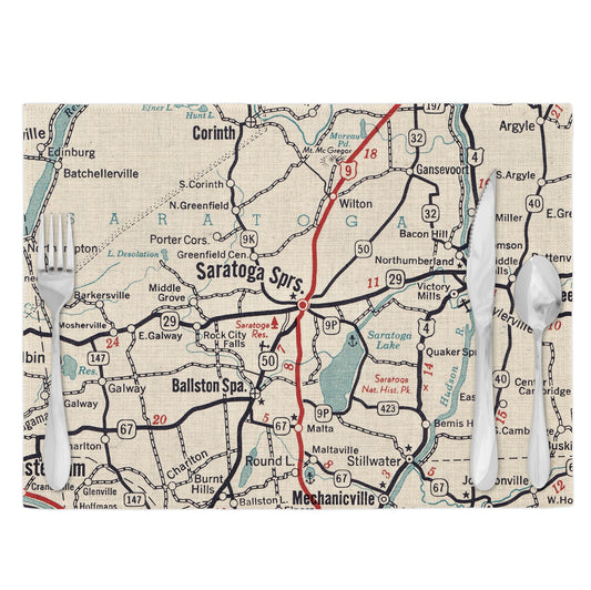 Saratoga Springs New York Vintage Map Placemats Set of 4