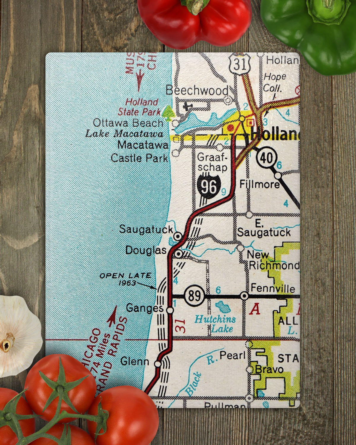 Saugatuck Michigan Vintage Map Cutting Board Charcuterie