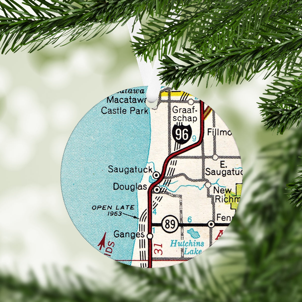 Saugatuck Michigan Vintage Map Ornament