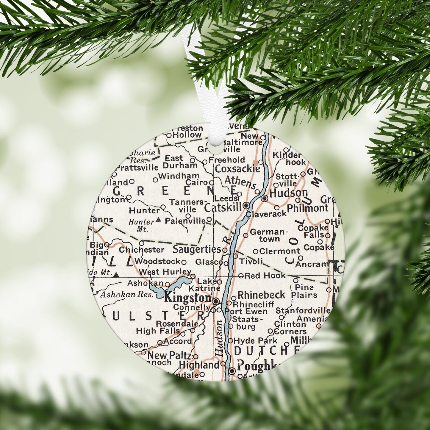 Saugerties New York Vintage Map Ornament