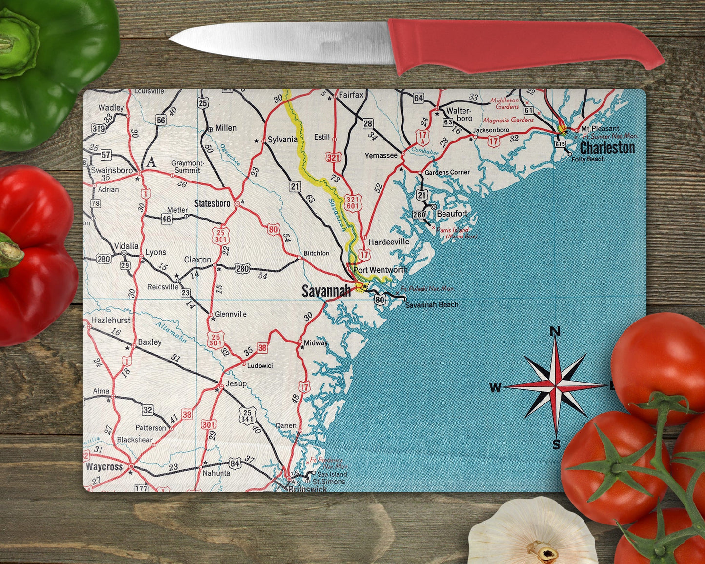 Savannah Georgia Map Cutting Board | Travel Gift | Kitchen Decor