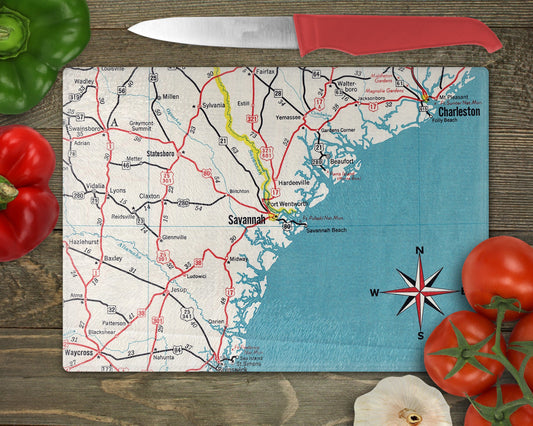 Savannah Georgia Map Cutting Board | Travel Gift | Kitchen Decor