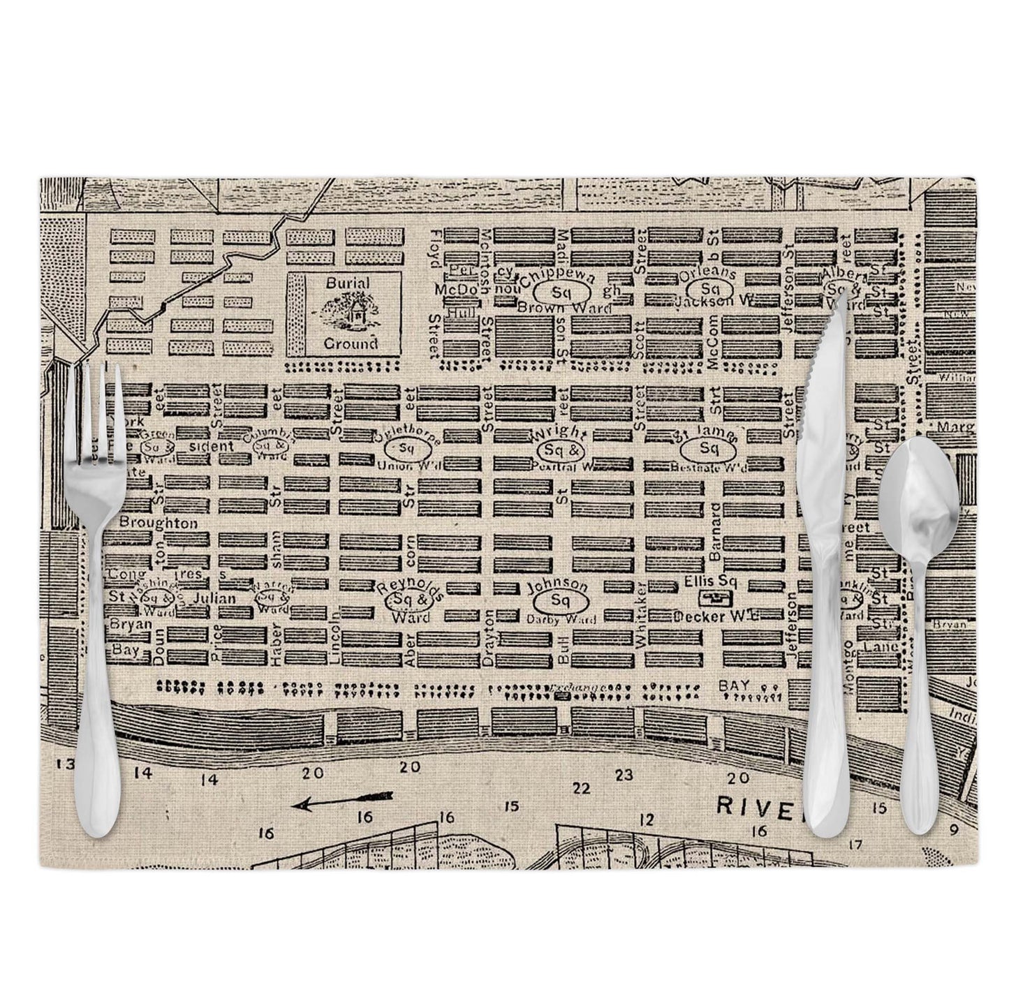 Savannah Georgia Vintage Map Placemats Set of 4