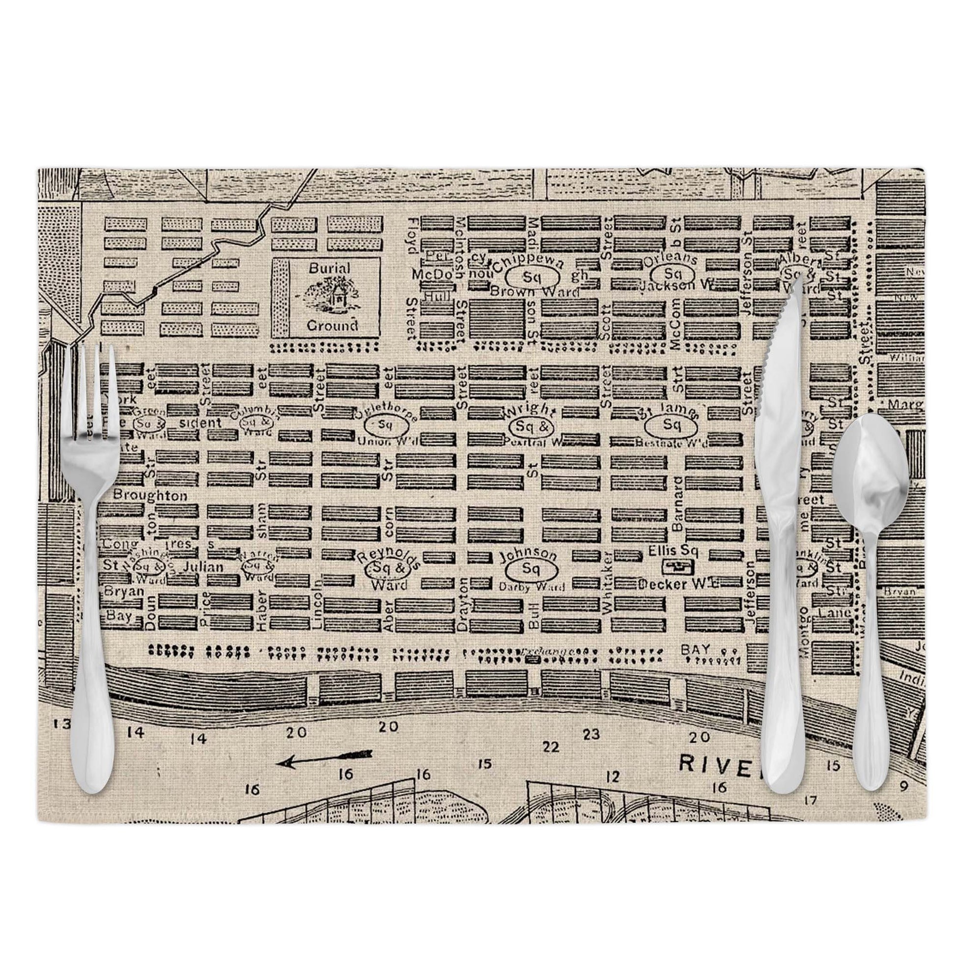 Savannah Georgia Vintage Map Placemats Set of 4