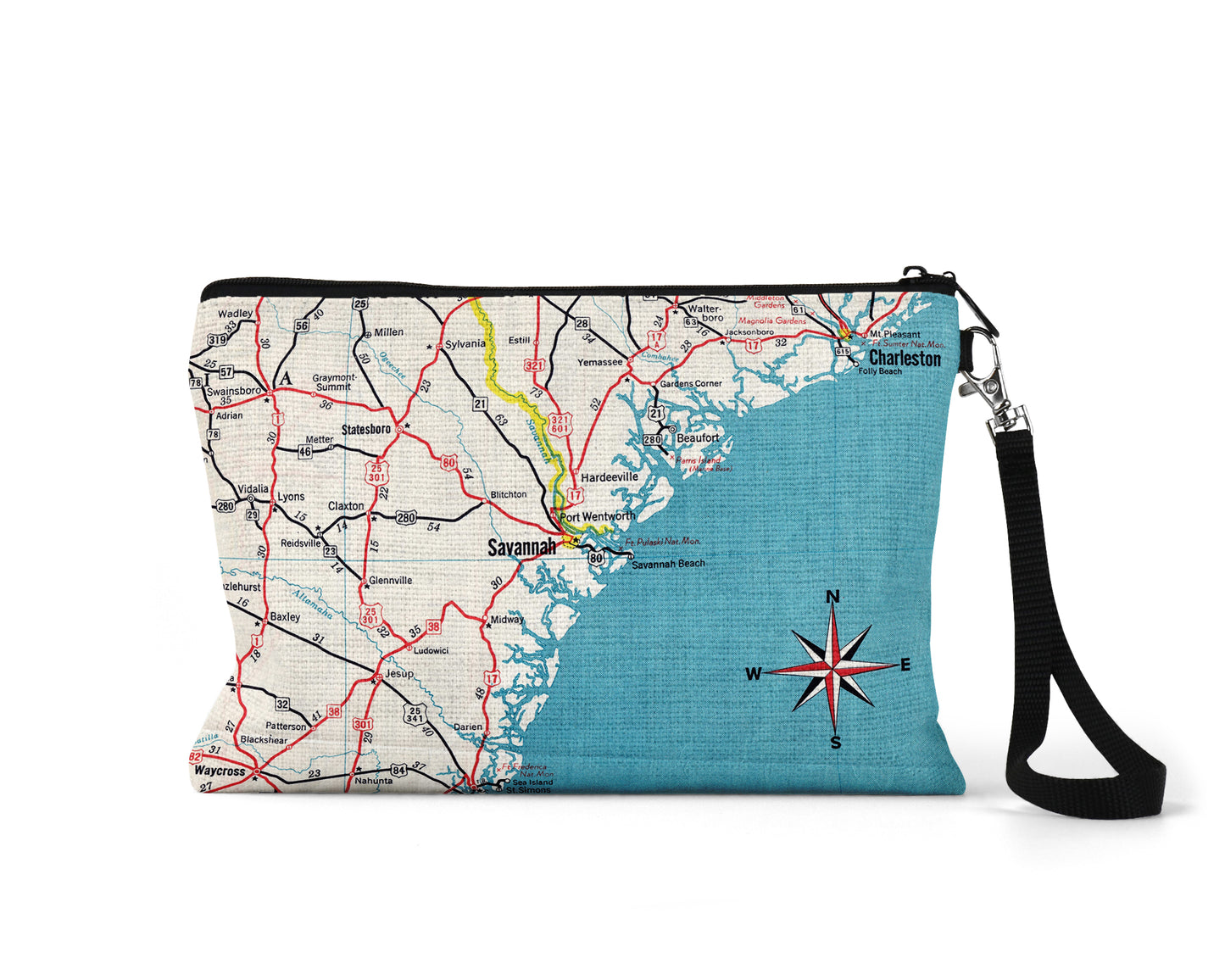 Savannah Georgia map wristlet travel pouch