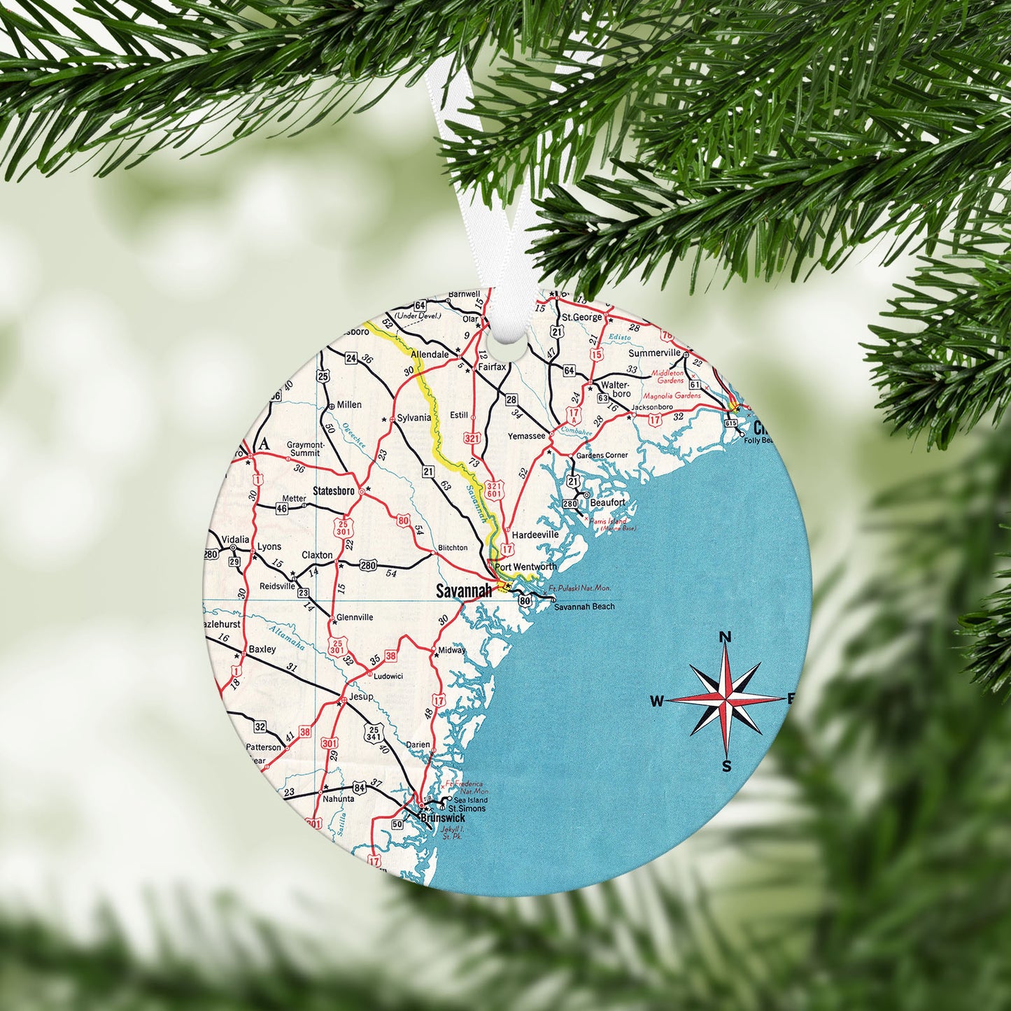 Savannah Georgia Vintage Map Ornament