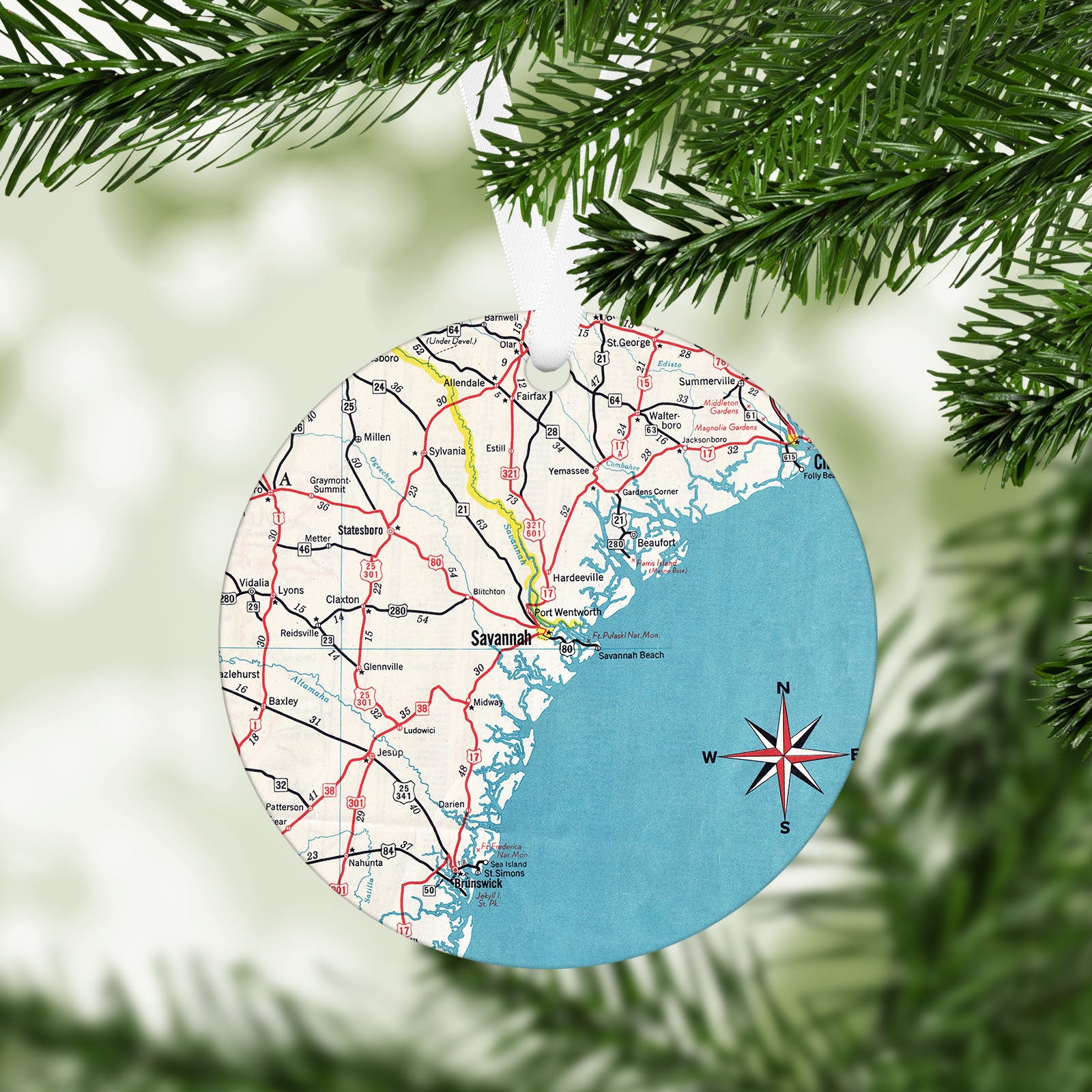 Savannah Georgia Vintage Map Ornament