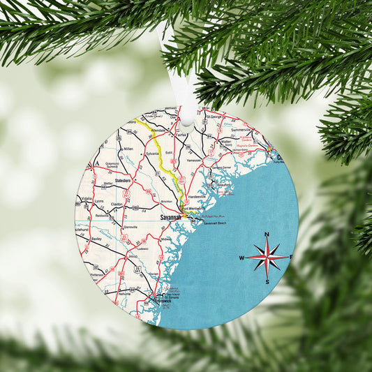 Savannah Georgia Vintage Map Ornament