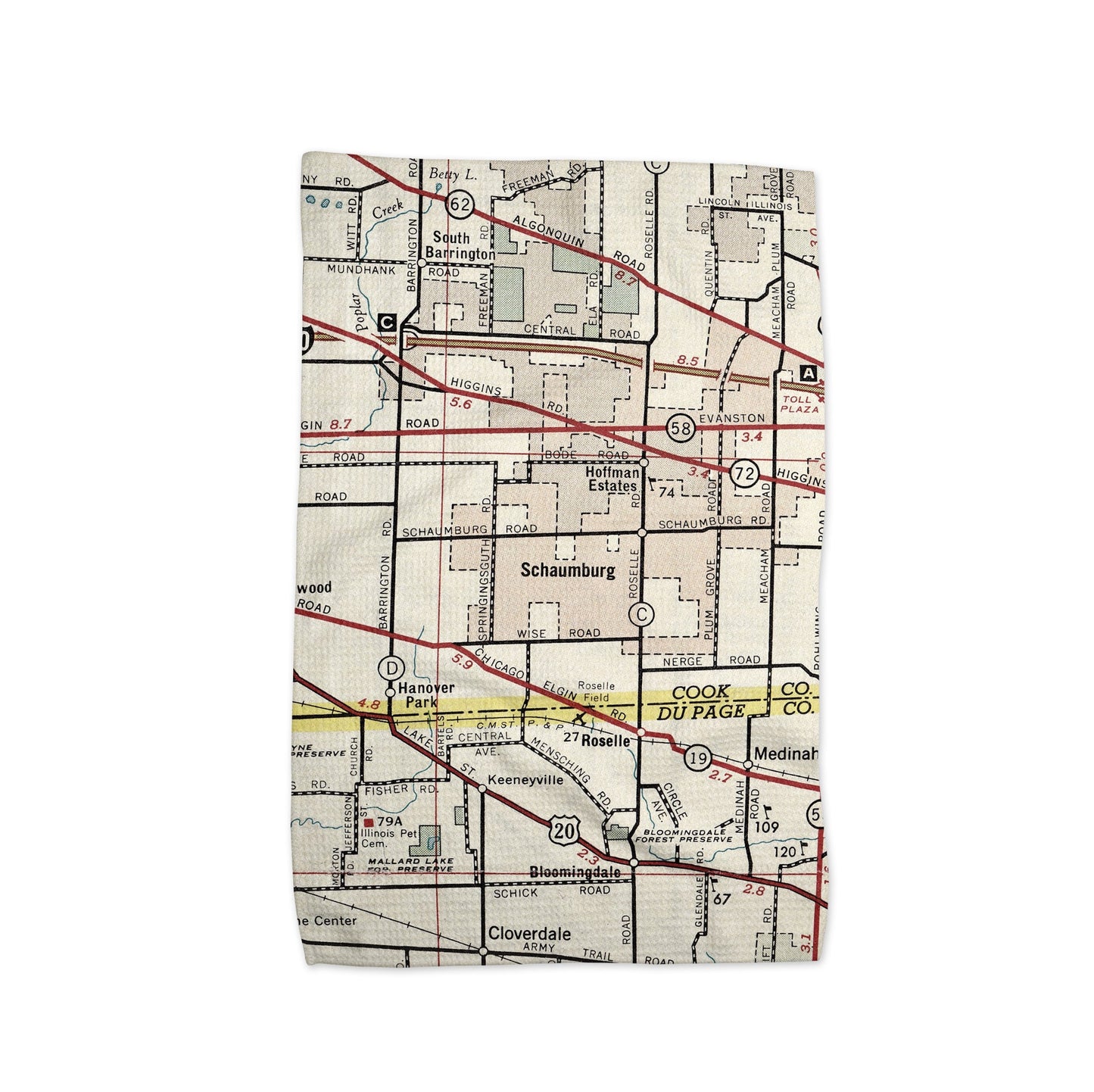 Schaumburg Illinois Map Tea Towel | Waffle-Weave Kitchen Towel Gift