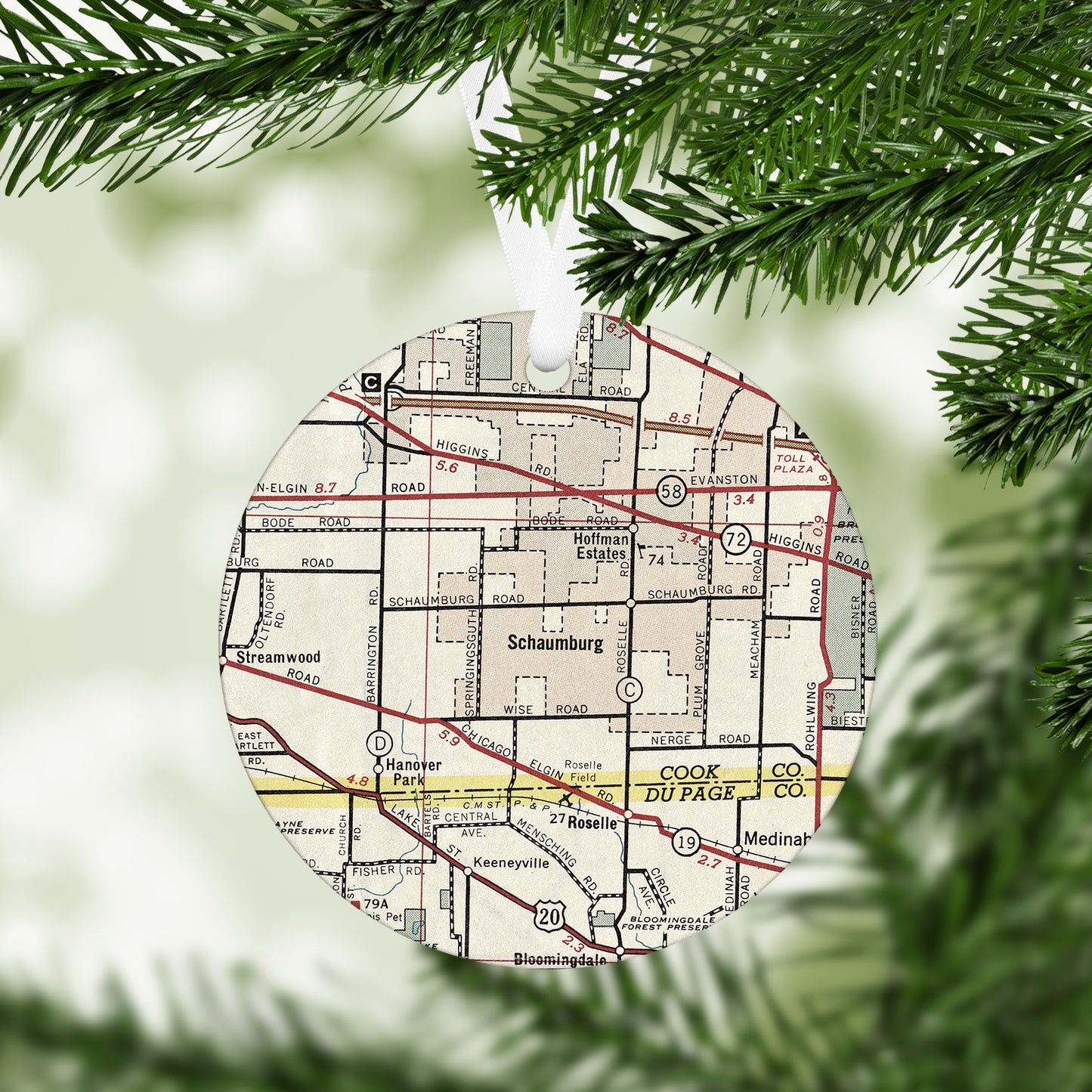 Schaumburg Illinois Vintage Map Ornament