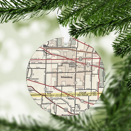 Schaumburg Illinois Vintage Map Ornament