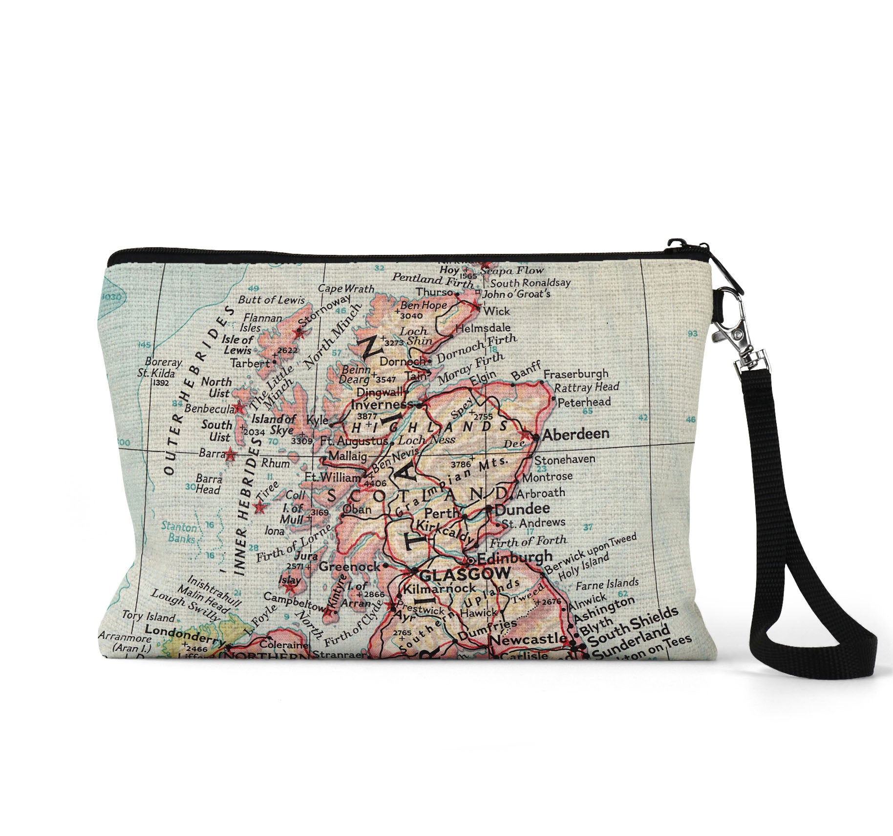 Scotland map wristlet travel pouch