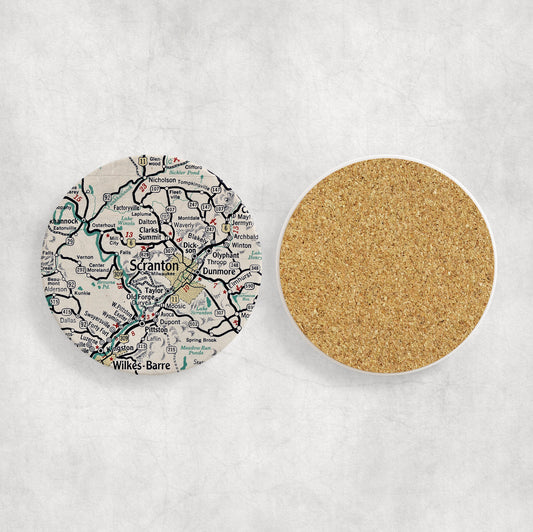 Scranton Pennsylvania Map Coasters | Set of 4 Vintage Scranton Pennsylvania Drink Coasters | Travel-Inspired Home Decor