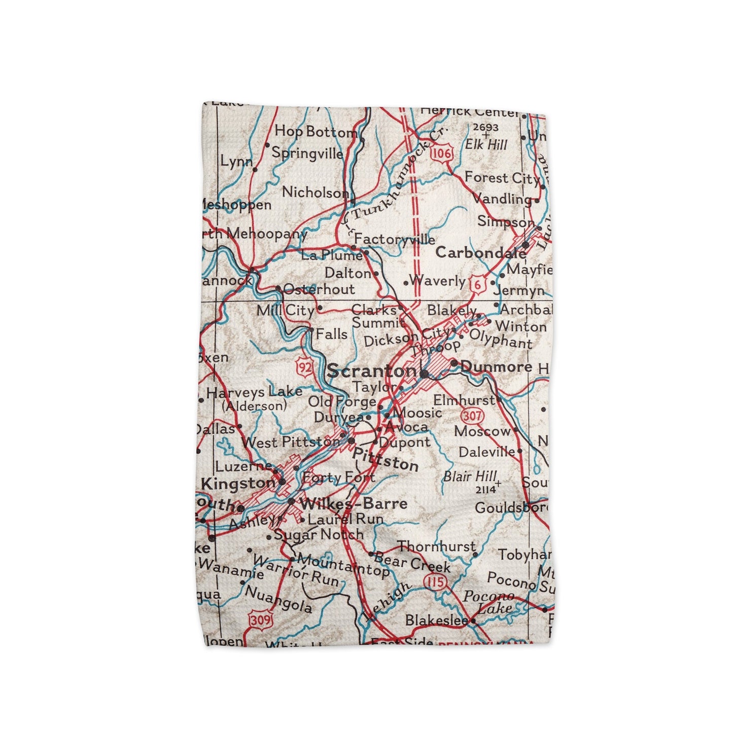 Scranton Pennsylvania Map Tea Towel | Waffle-Weave Kitchen Towel Gift