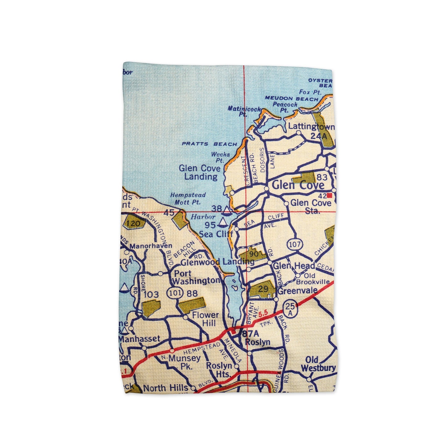 Sea Cliff New York Map Tea Towel | Waffle-Weave Kitchen Towel Gift