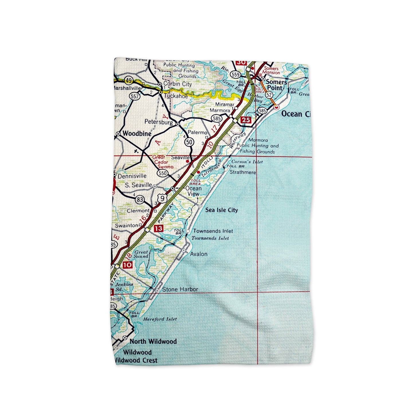 Sea Isle City New Jersey Map Tea Towel | Waffle-Weave Kitchen Towel Gift