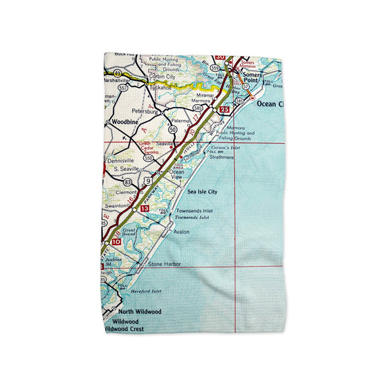 Sea Isle City New Jersey Map Tea Towel | Waffle-Weave Kitchen Towel Gift