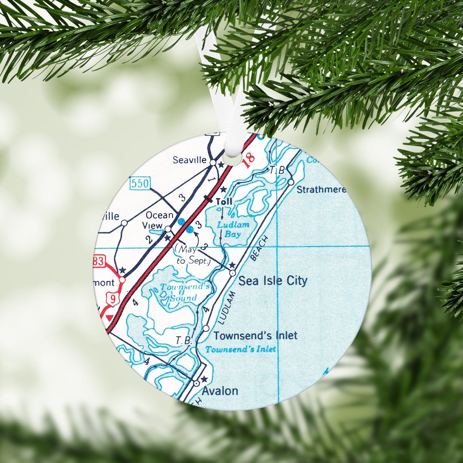 Sea Isle City New Jersey Vintage Map Ornament