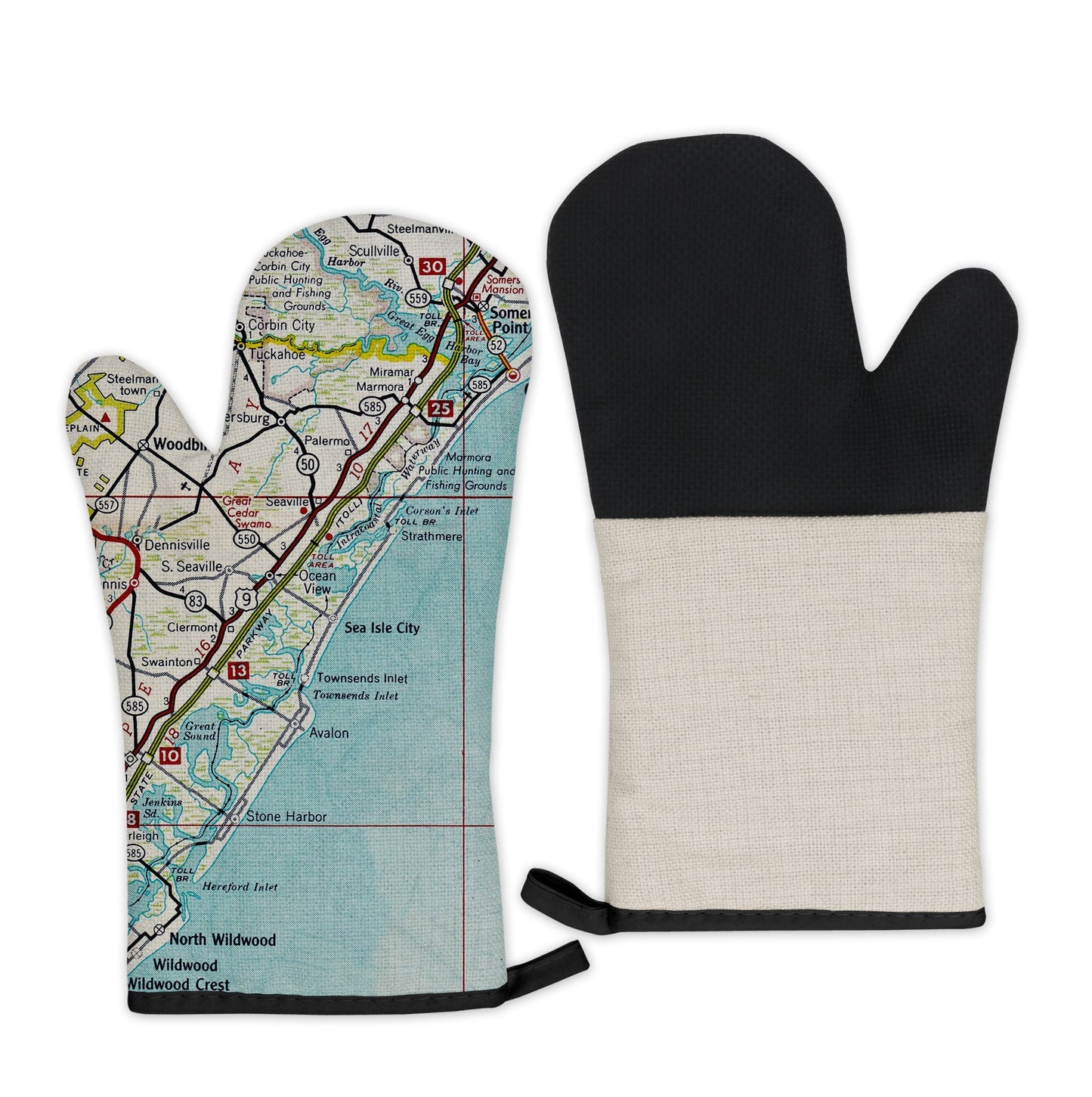 Sea Isle City, New Jersey Map Oven Mitt | Vintage-Inspired Kitchen Gift