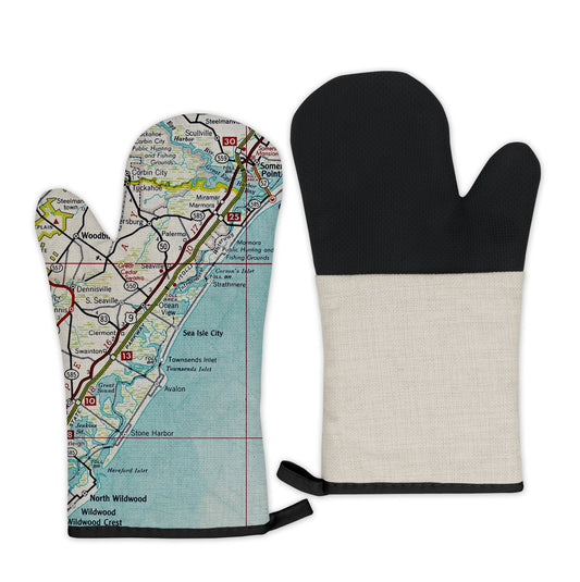 Sea Isle City, New Jersey Map Oven Mitt | Vintage-Inspired Kitchen Gift