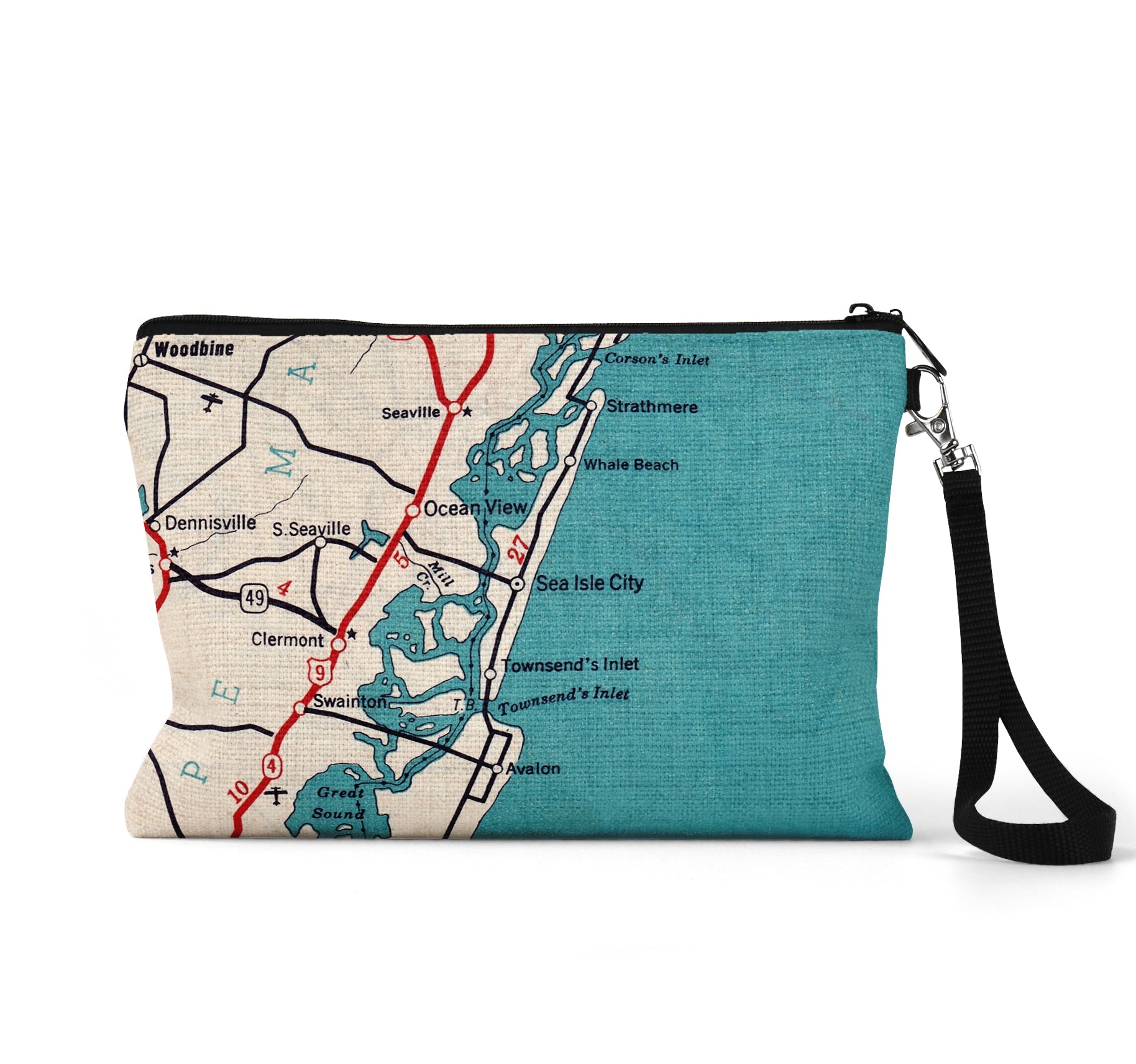Sea Isle City New Jersey map wristlet travel pouch