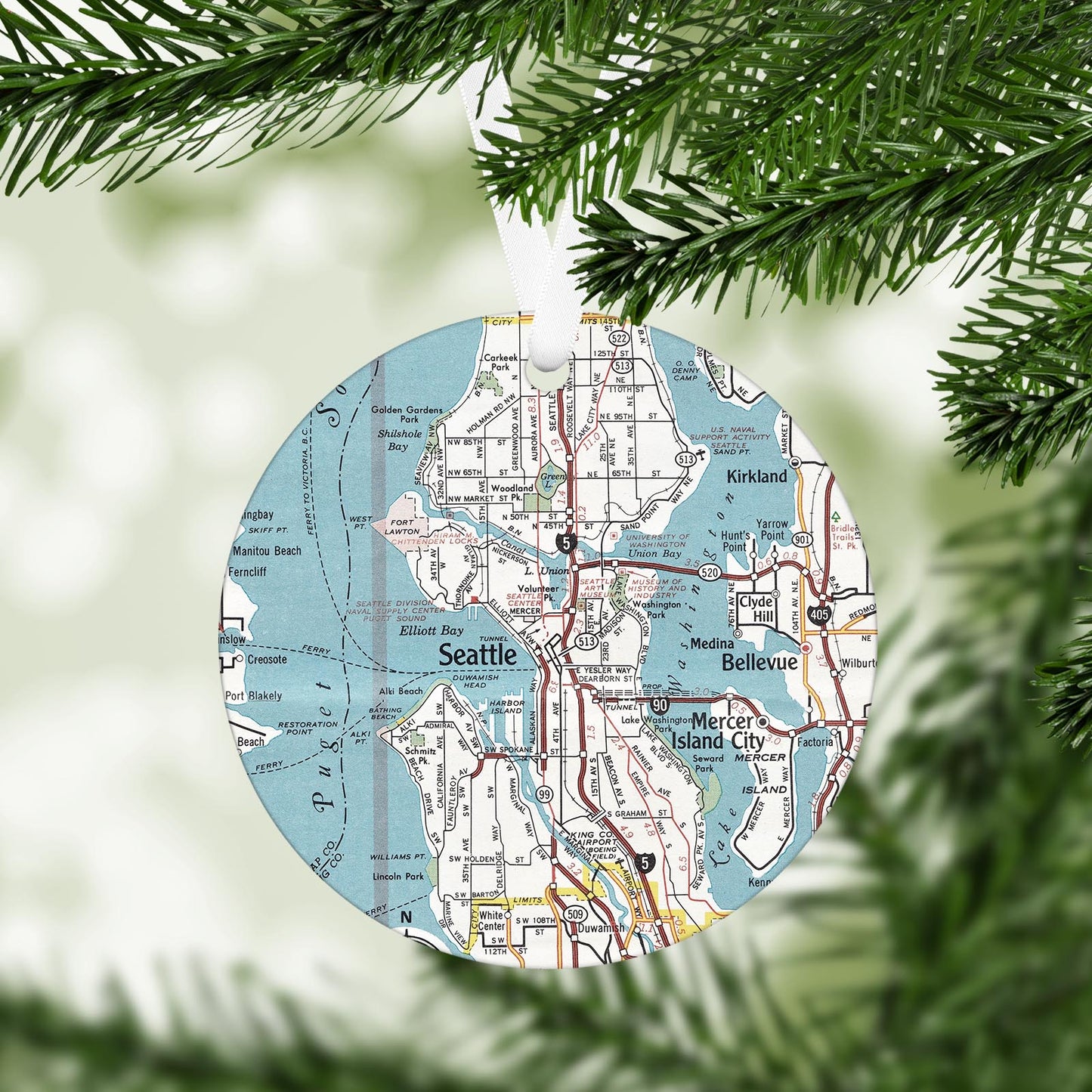 Seattle Washington Vintage Map Ornament