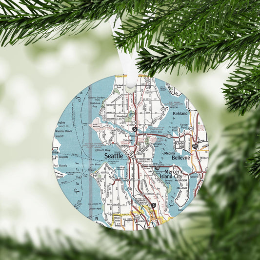 Seattle Washington Vintage Map Ornament