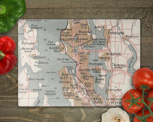 Seattle Washington Map Cutting Board | Vintage Seattle Kitchen Decor | Pacific Northwest Functional Art
