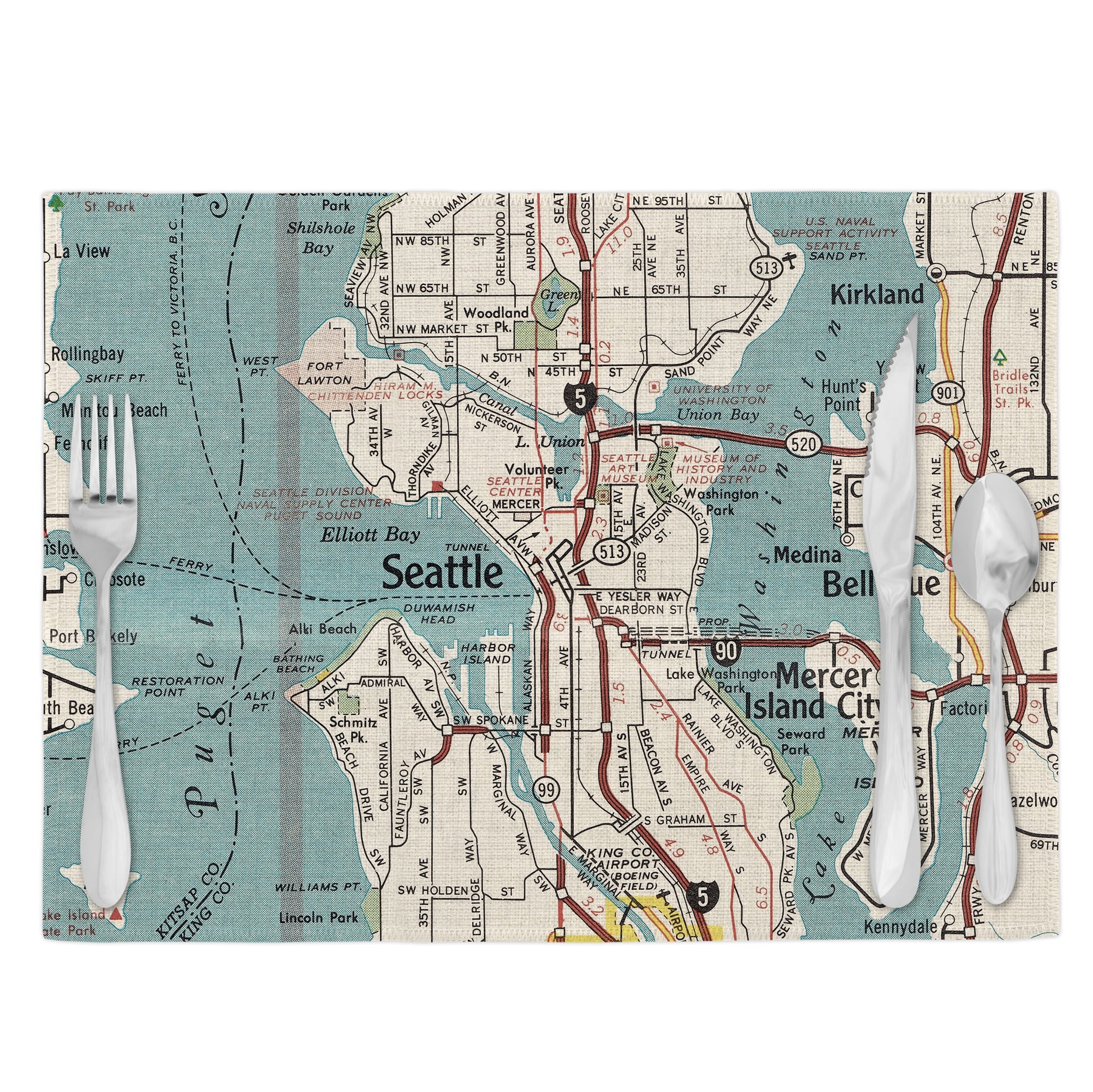 Seattle Washington Vintage Map Placemats Set of 4