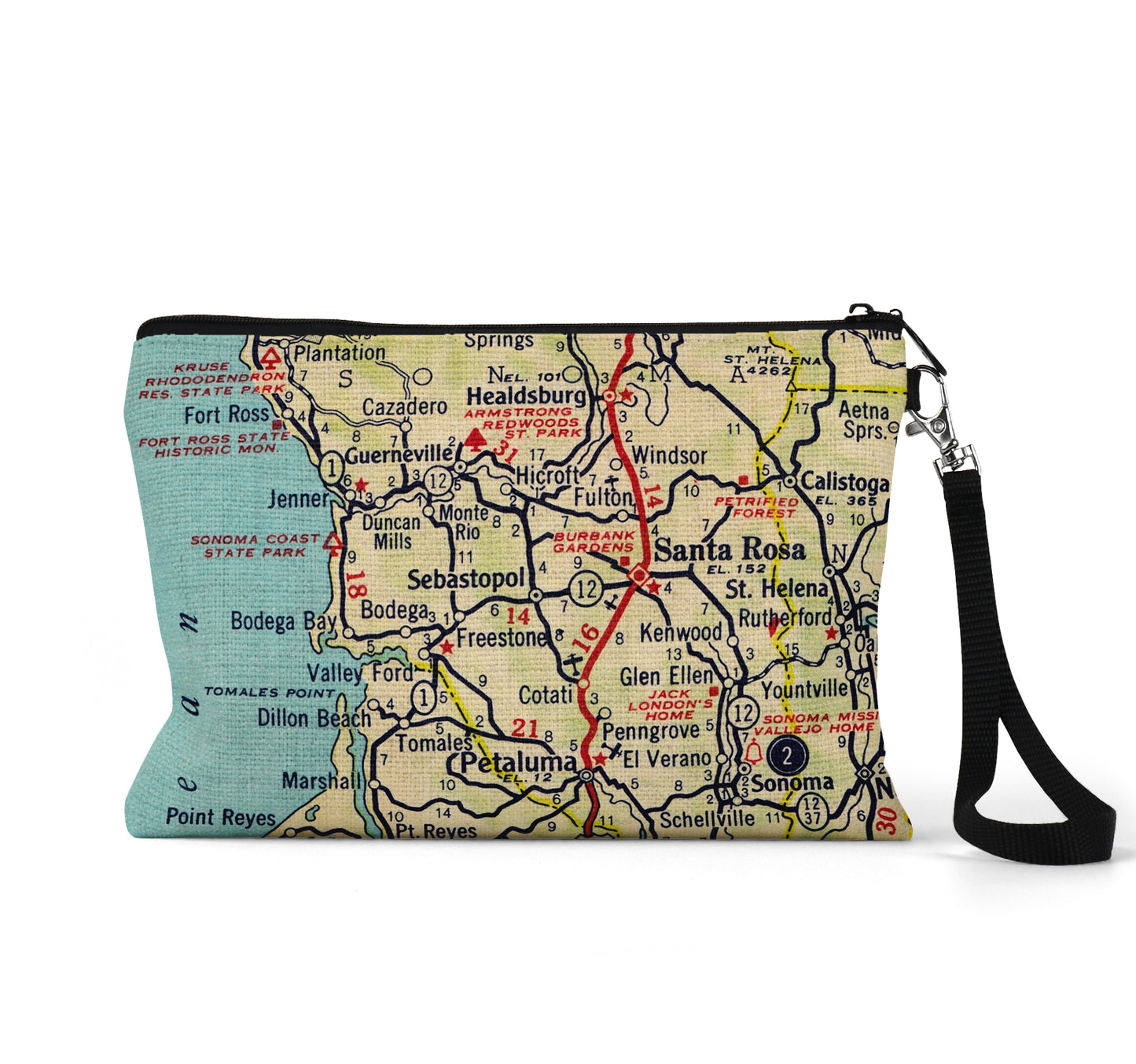 Sebastopol California map wristlet travel pouch