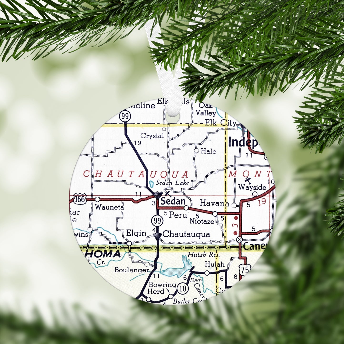 Sedan Kansas Vintage Map Ornament