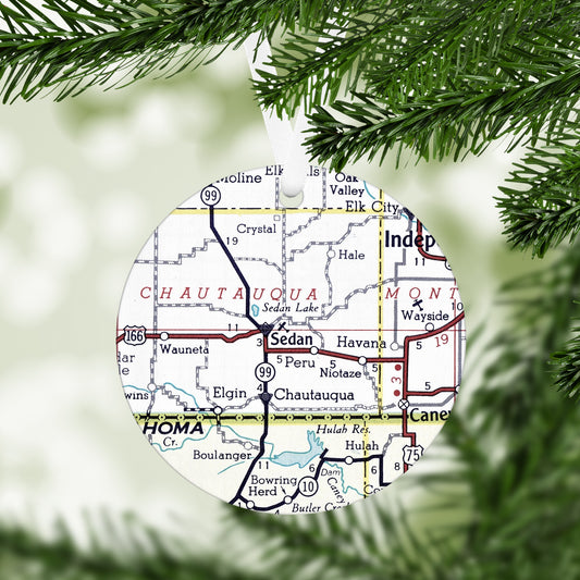 Sedan Kansas Vintage Map Ornament