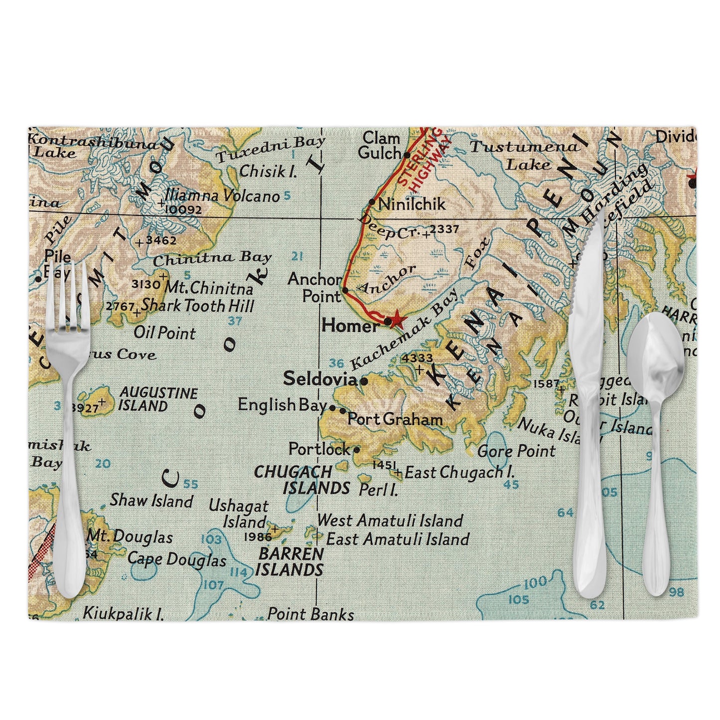 Seldovia Alaska Vintage Map Placemats Set of 4