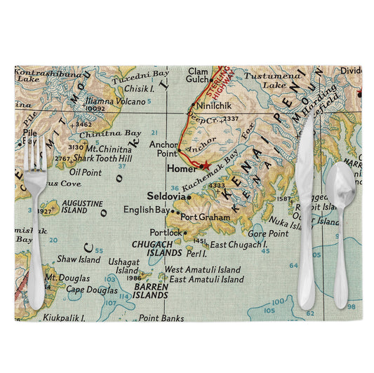 Seldovia Alaska Vintage Map Placemats Set of 4