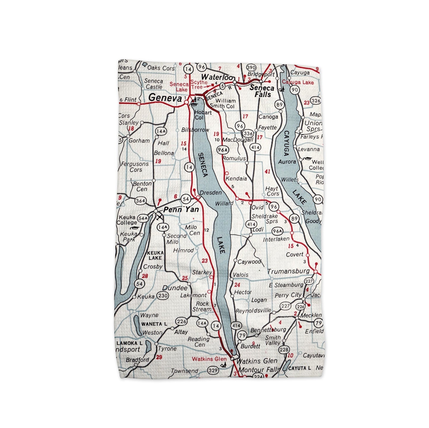 Seneca Lake New York Map Tea Towel | Waffle-Weave Kitchen Towel Gift
