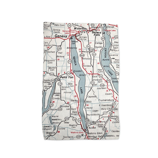 Seneca Lake New York Map Tea Towel | Waffle-Weave Kitchen Towel Gift