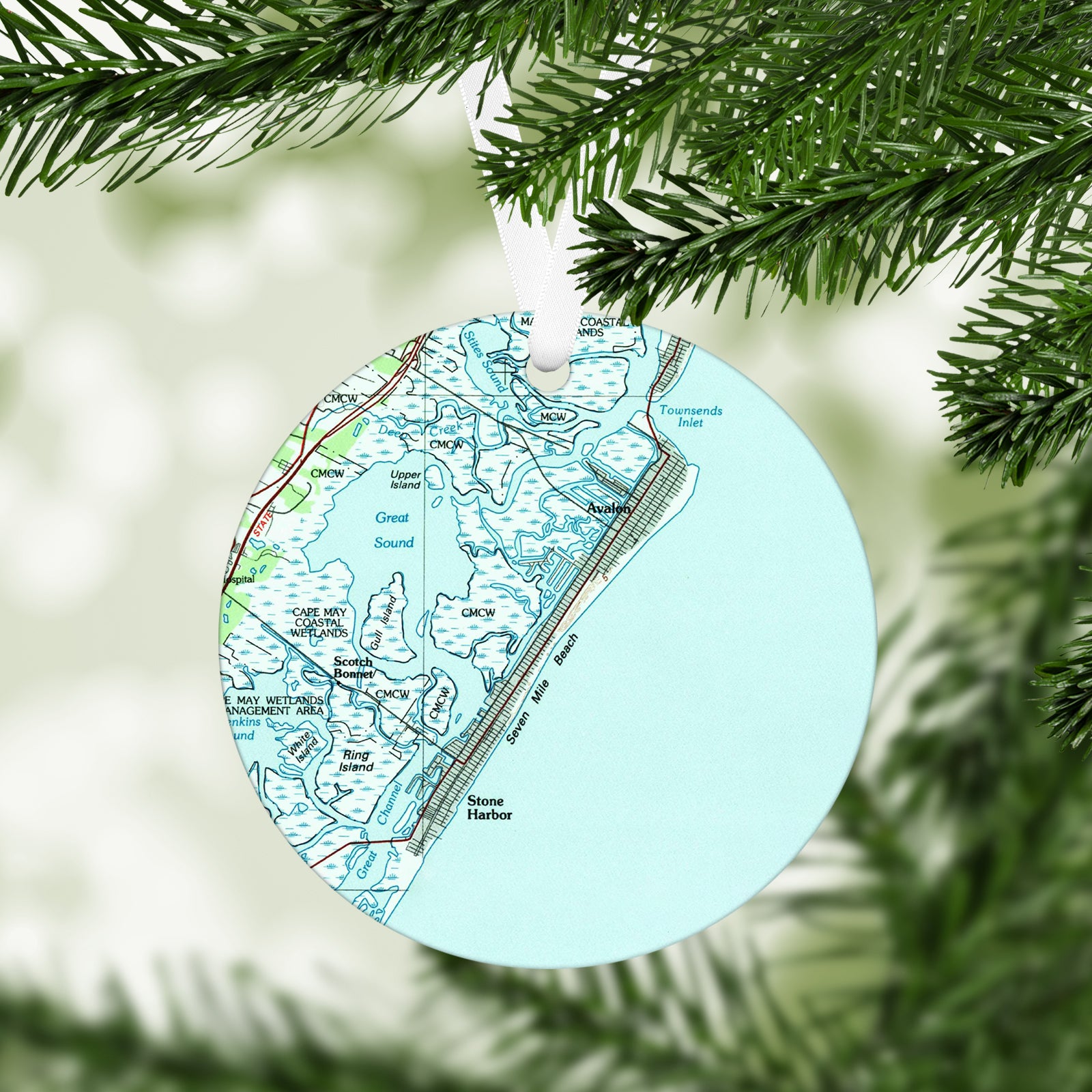 Seven Mile Beach New Jersey Vintage Map Ornament