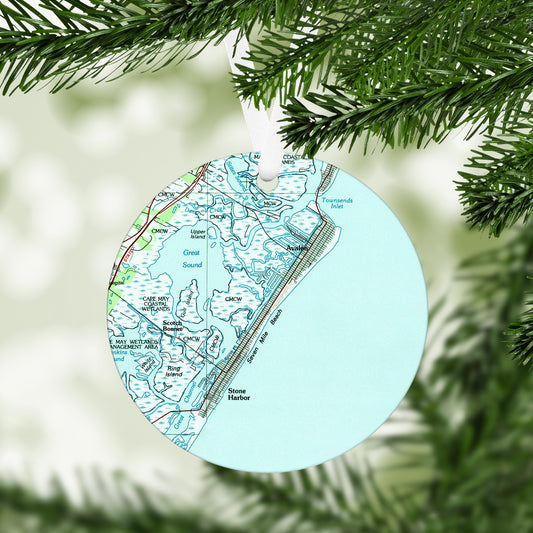 Seven Mile Beach New Jersey Vintage Map Ornament