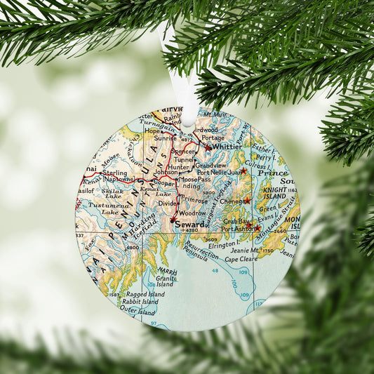 Seward Alaska Vintage Map Ornament