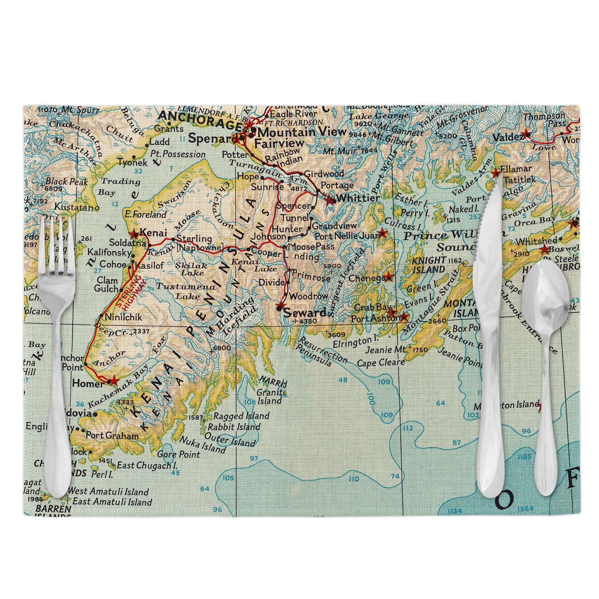 Seward Alaska Vintage Map Placemats Set of 4