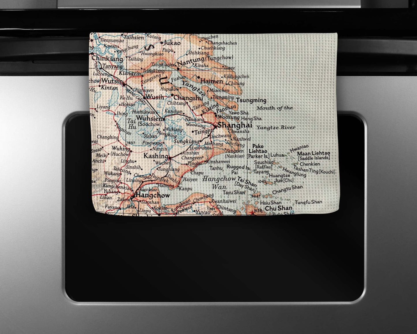 Shanghai China Map Tea Towel | Waffle-Weave Kitchen Towel Gift
