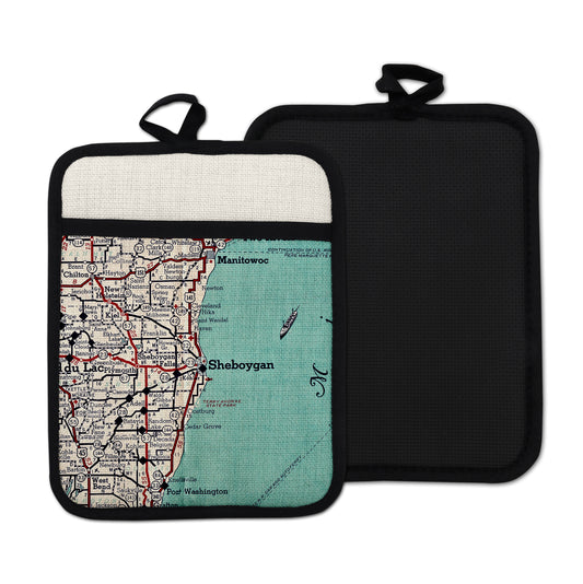 Sheboygan Wisconsin vintage map hot pad kitchen decor