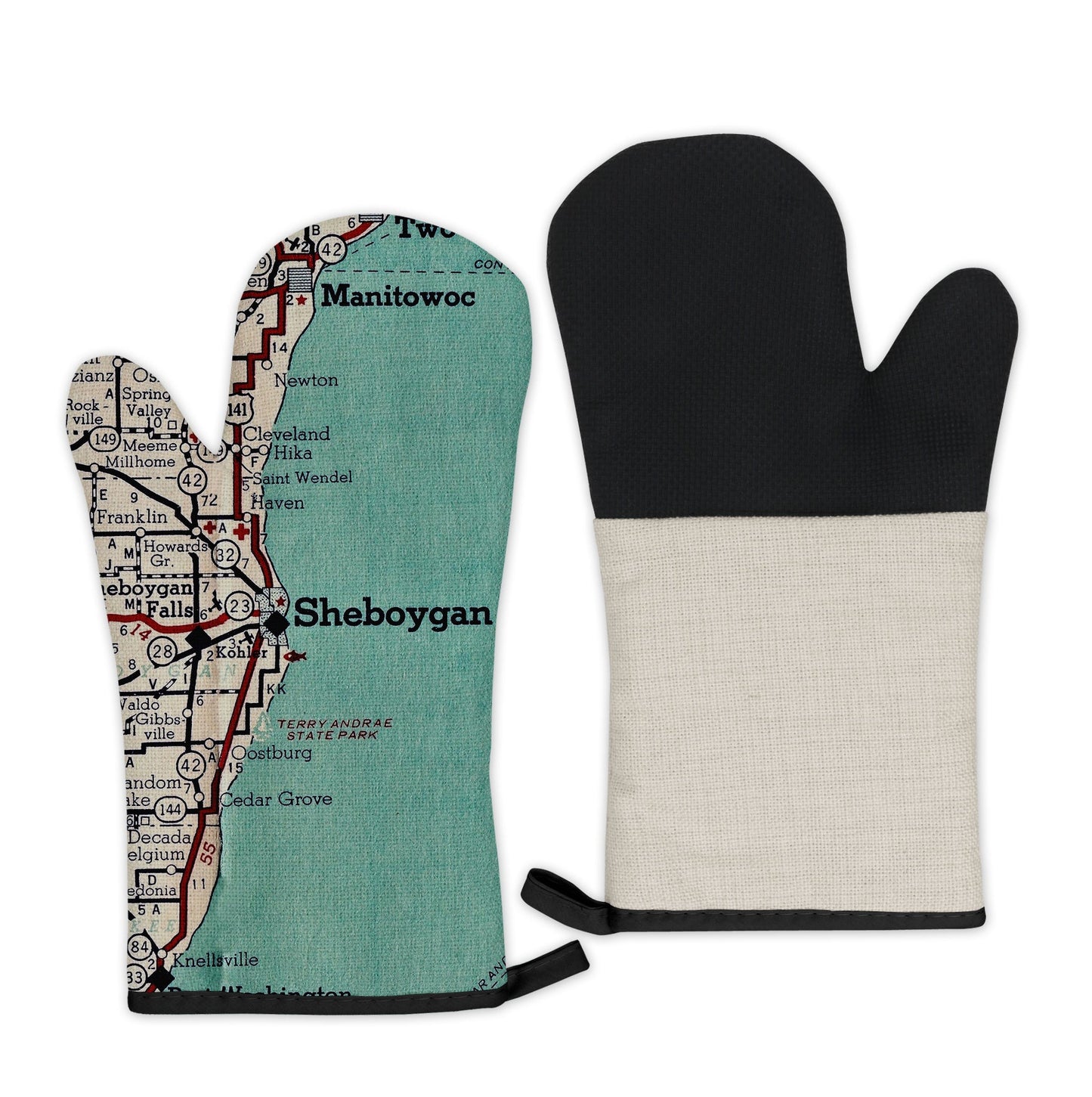 Sheboygan, Wisconsin Map Oven Mitt | Vintage-Inspired Kitchen Gift