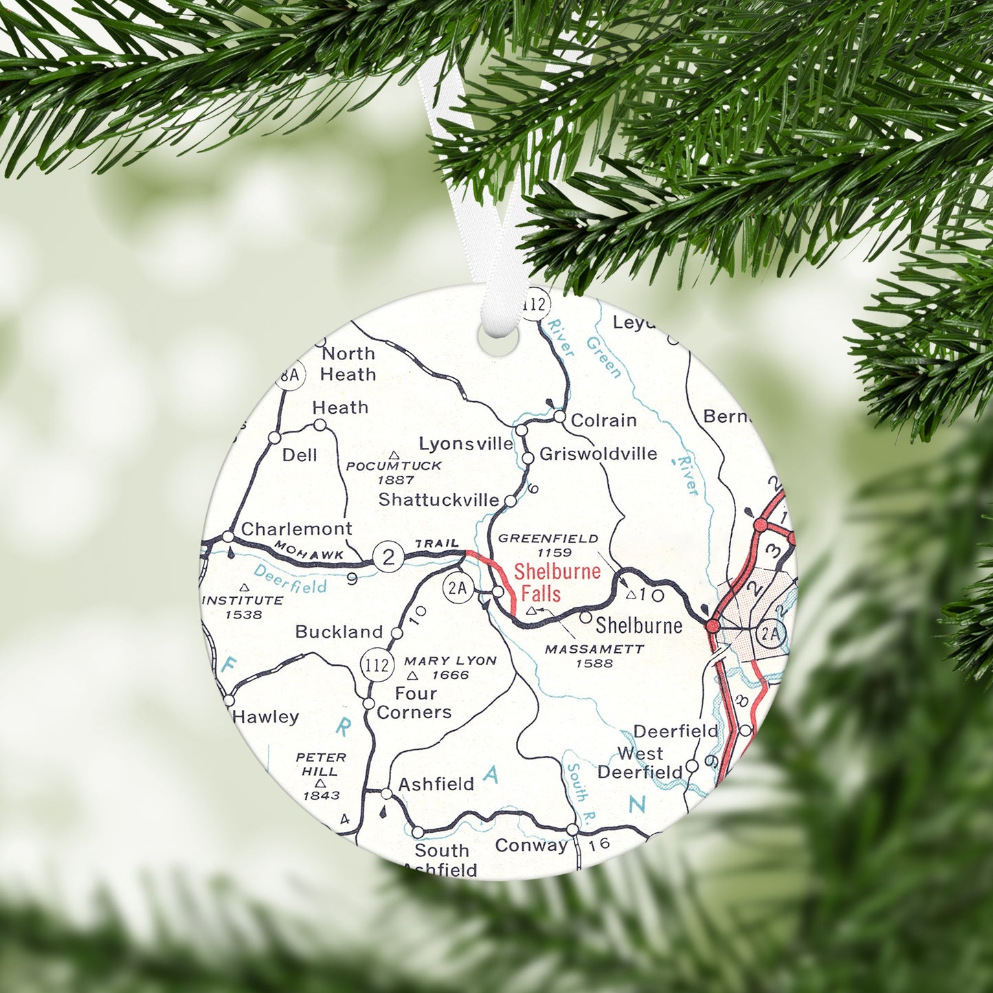 Shelburne Falls Massachusetts Vintage Map Ornament