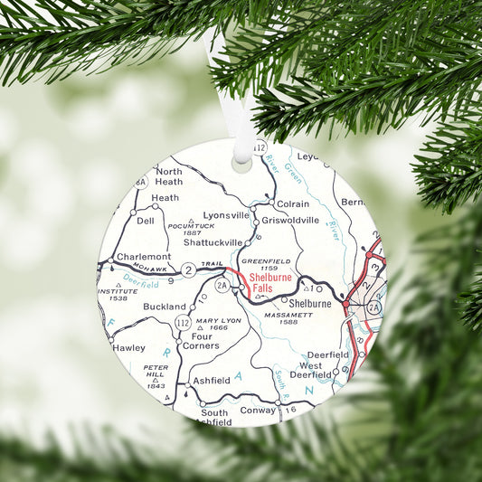 Shelburne Falls Massachusetts Vintage Map Ornament