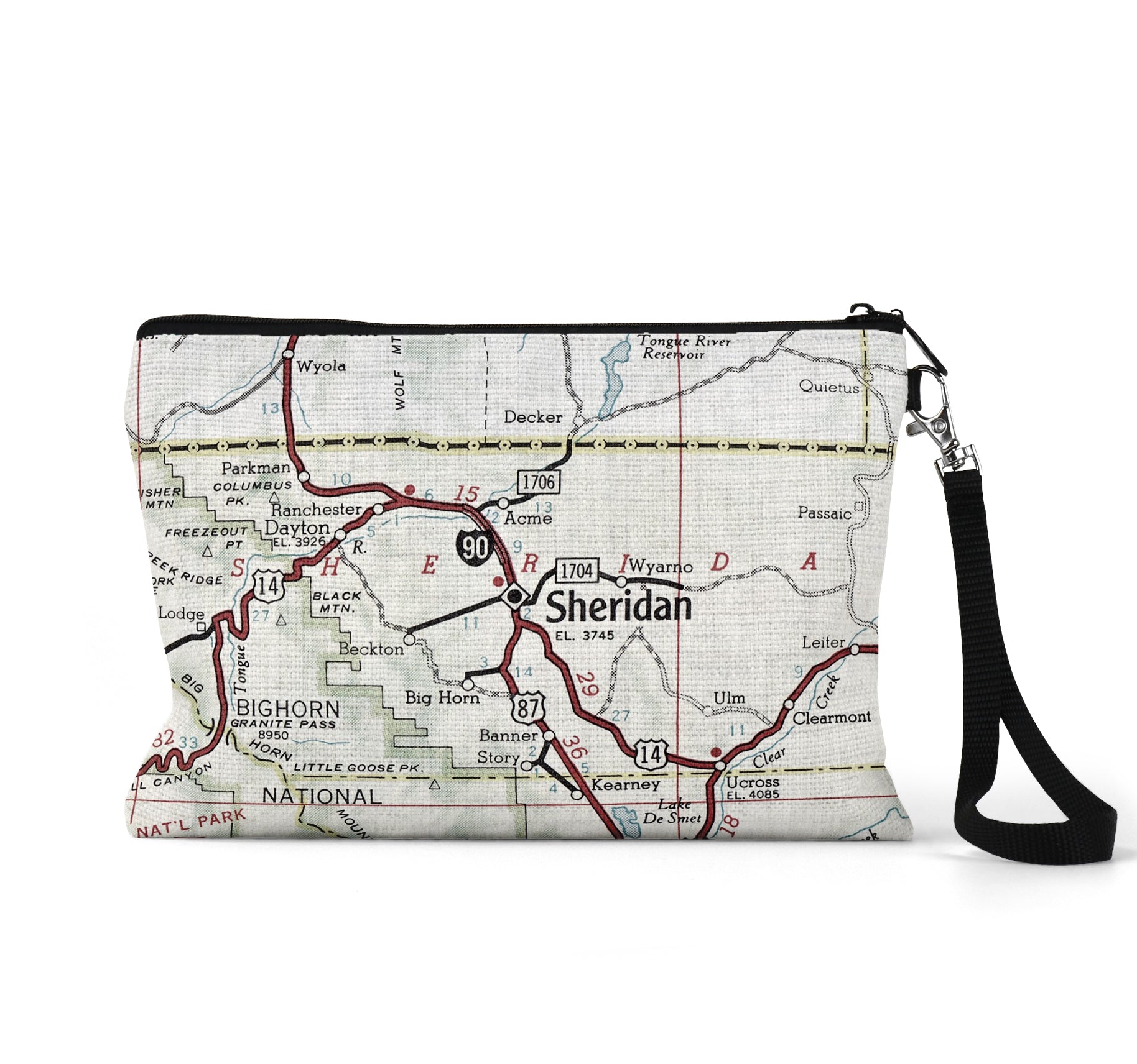 Sheridan Wyoming map wristlet travel pouch