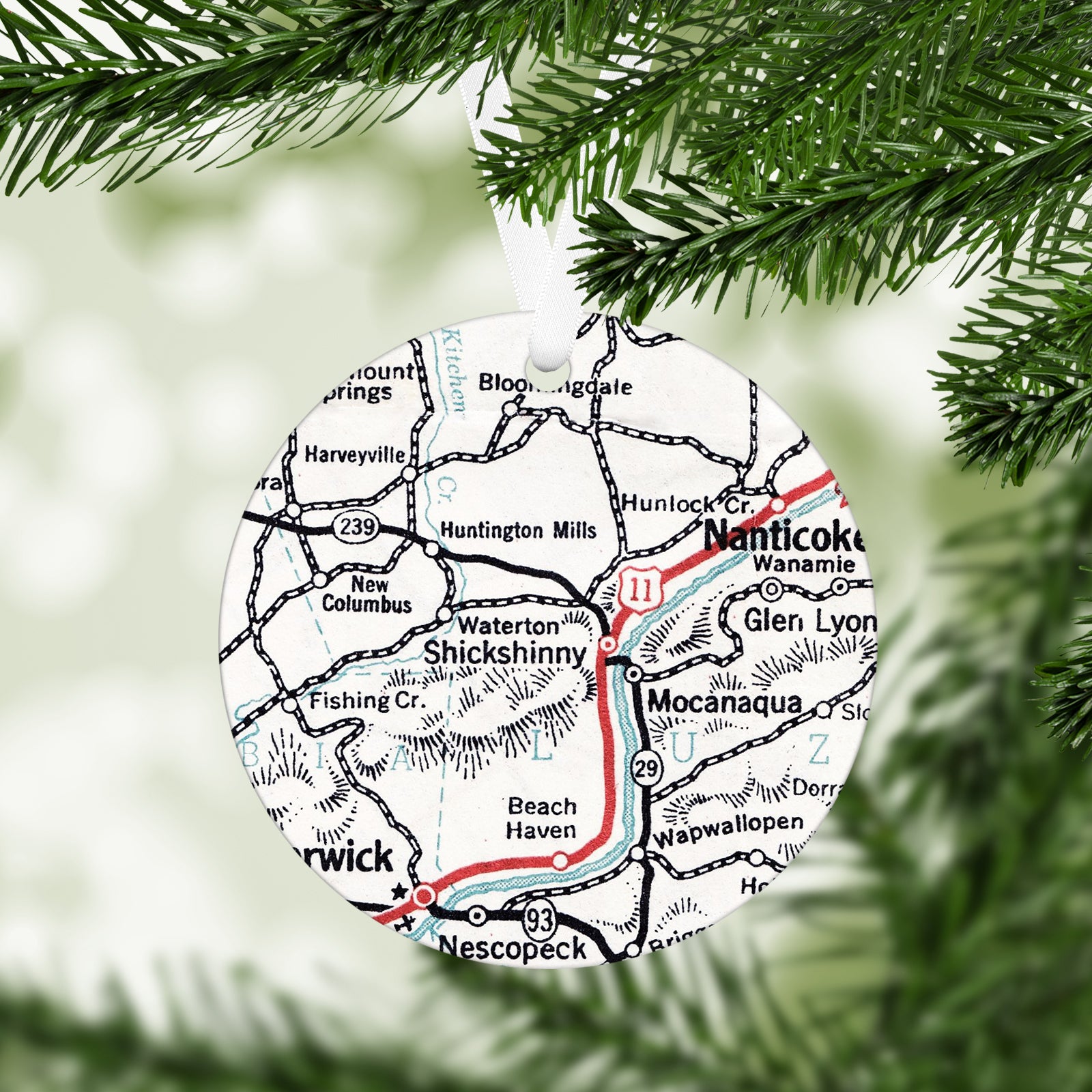 Shickshinny Pennsylvania Vintage Map Ornament