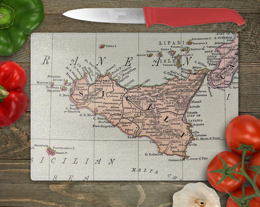 Sicily Map Cutting Board | Travel Gift | Kitchen Decor