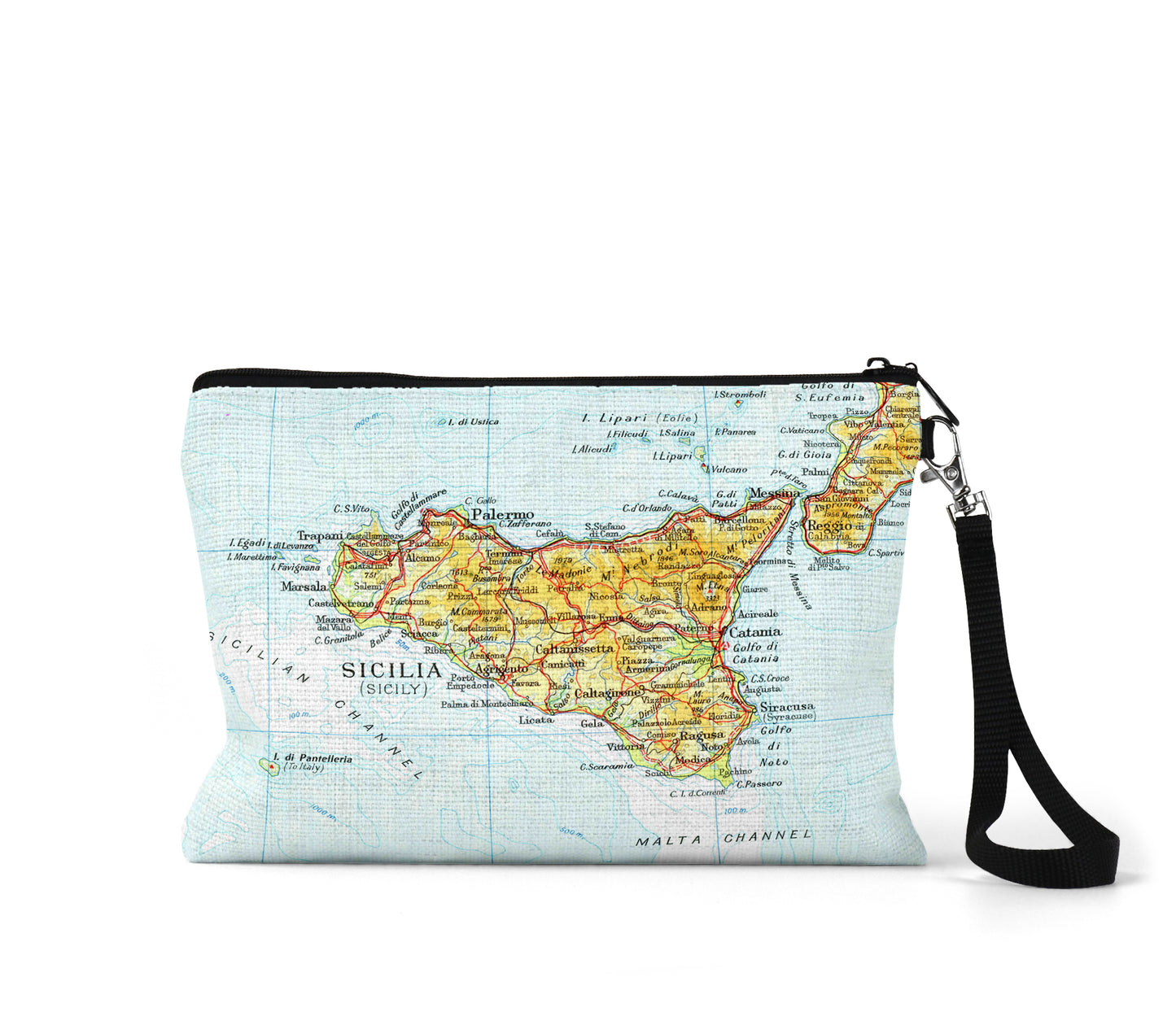Sicily map wristlet travel pouch
